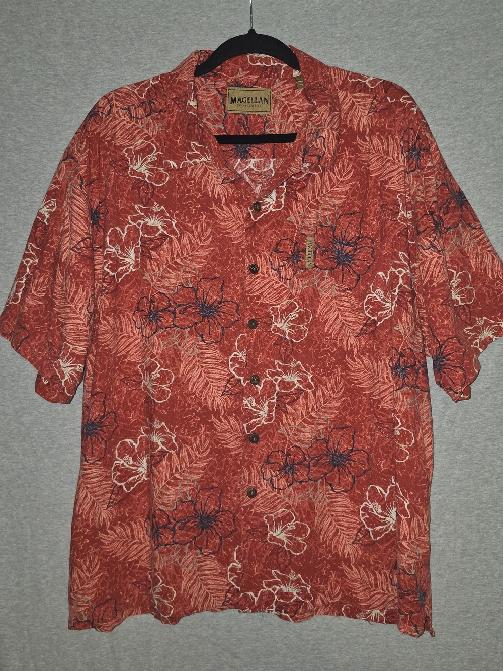 Magellan Outdoors Men’s Red Tropical Floral Button Down Camp Shirt XL